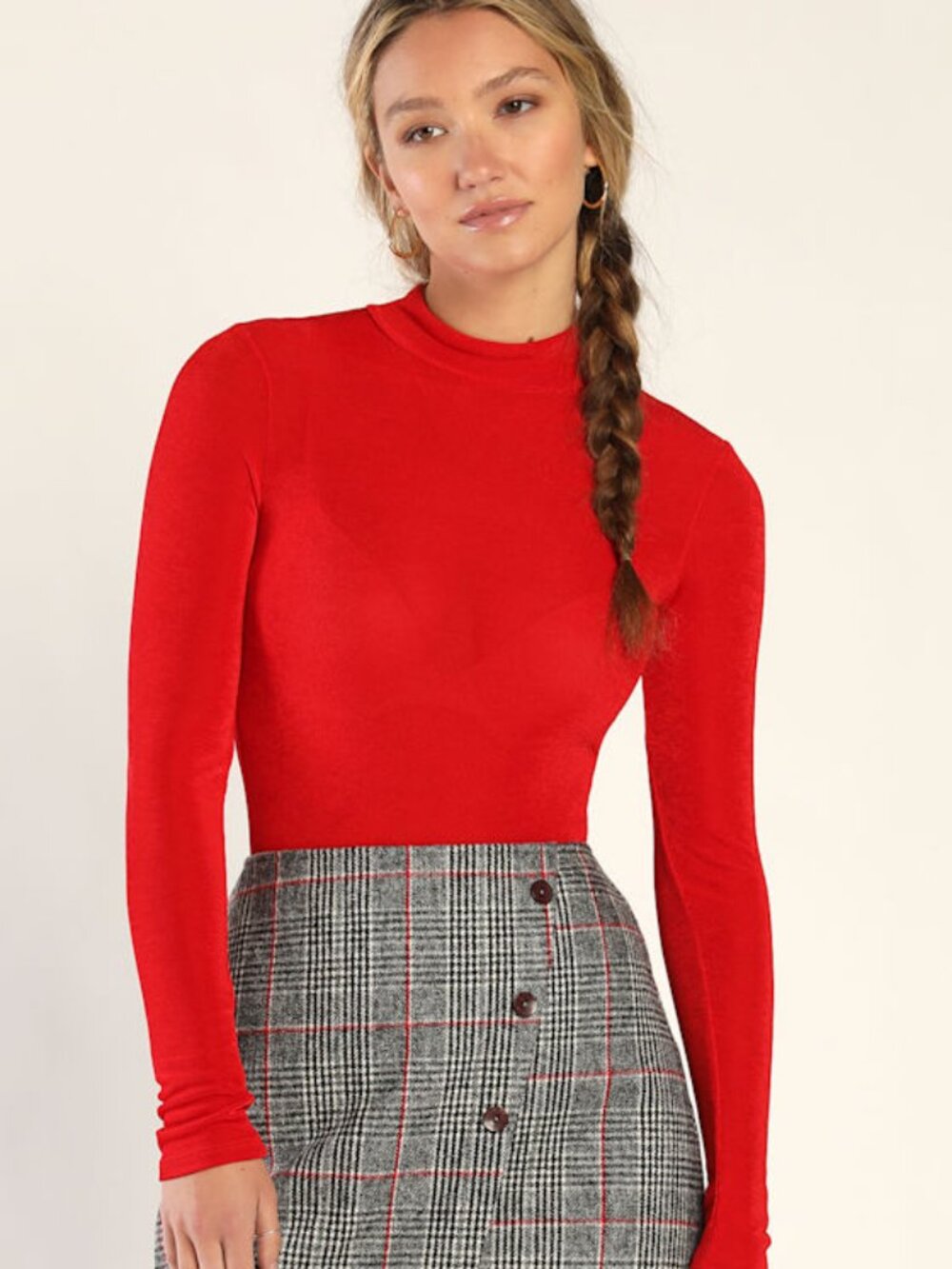 Lulus Statement Status Red Mock Neck Long Sleeve Bodysuit - Size M